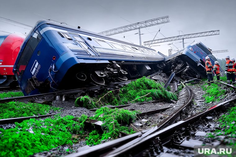 Стали известны подробности схода с рельсов поезда в Курганской области. Фото