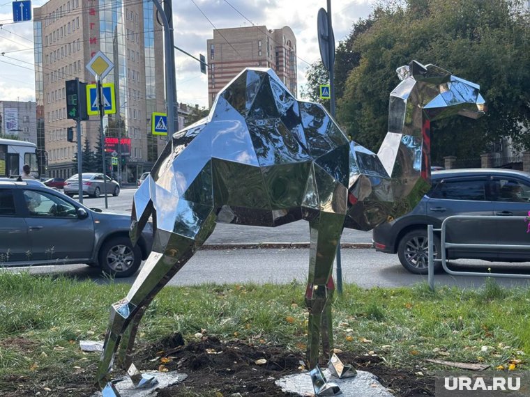 В центре Челябинска ко Дню города установили зеркальную скульптуру верблюда. Фото
